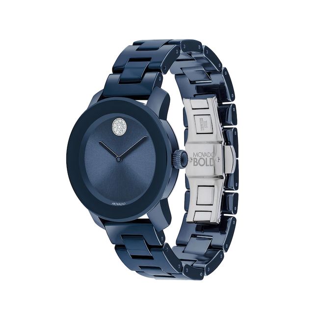 Ladies' Movado Bold® Evolution Crystal Accent Blue Ceramic Watch with Blue Dial (Model: 3600756)|Peoples Jewellers