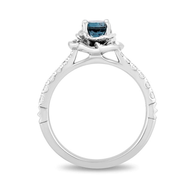 Enchanted Disney Cinderella 5.0mm London Blue Topaz and 0.29 CT. T.W. Diamond Frame Engagement Ring in 14K White Gold|Peoples Jewellers