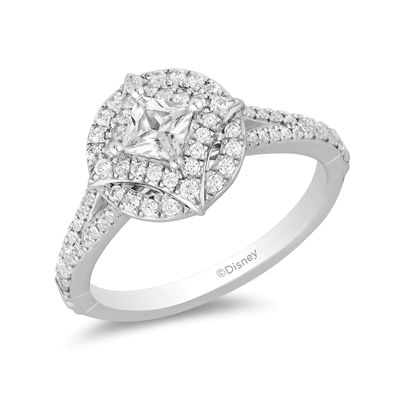 Enchanted Disney Ultimate Princess Celebration 0.95 CT. T.W. Princess-Cut Diamond Engagement Ring in 14K White Gold|Peoples Jewellers