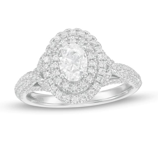 Vera Wang Love Collection 0.95 CT. T.W. Oval Diamond Double Frame Engagement Ring in 14K White Gold|Peoples Jewellers
