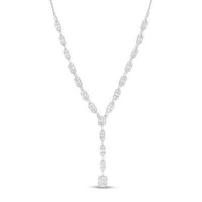 2.00 CT. T.W. Baguette and Round Diamond "Y" Necklace in 10K White Gold|Peoples Jewellers