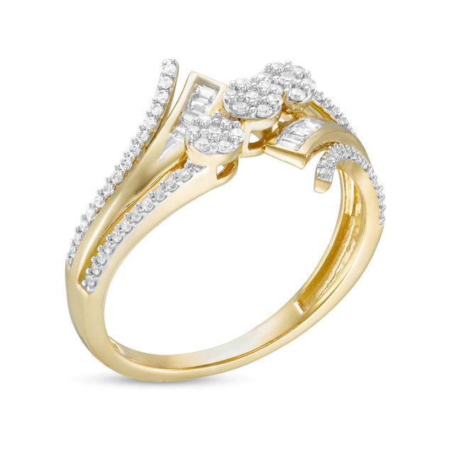 0.30 CT. T.W. Composite Diamond Three Stone Bypass Split Shank Ring in 10K Gold|Peoples Jewellers