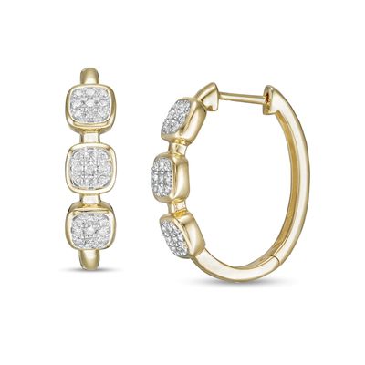 0.25 CT. T.W. Composite Cushion Diamond Linear Three Stone Hoop Earrings in 10K Gold|Peoples Jewellers