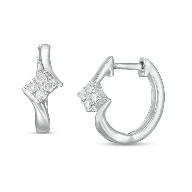0.10 CT. T.W. Quad Diamond Bypass Huggie Hoop Earrings in 10K White Gold|Peoples Jewellers