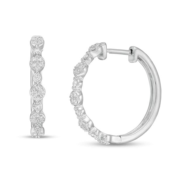0.25 CT. T.W. Diamond Alternating Quad Hoop Earrings in 10K White Gold|Peoples Jewellers