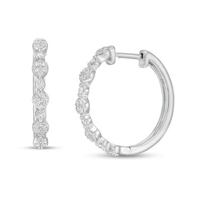 0.25 CT. T.W. Diamond Alternating Quad Hoop Earrings in 10K White Gold|Peoples Jewellers