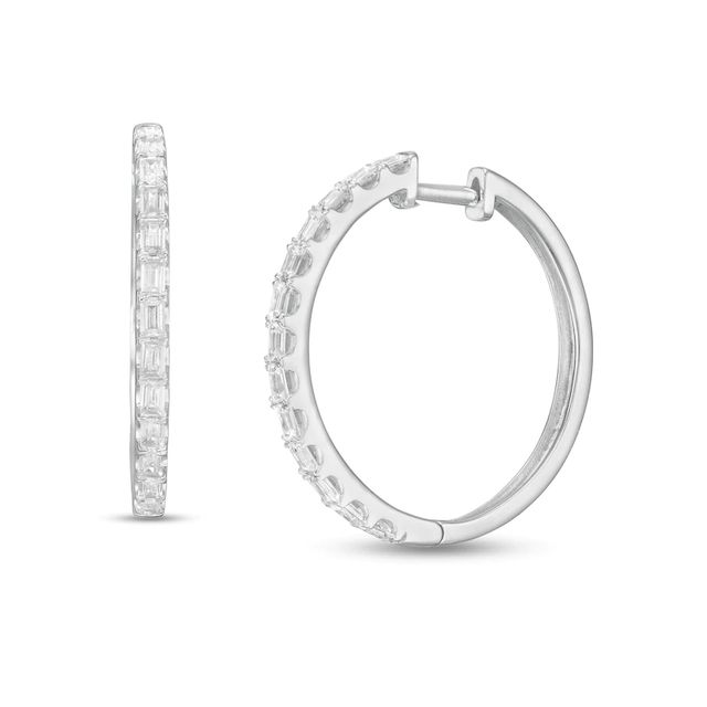 1.00 CT. T.W. Baguette Diamond Hoop Earrings in 10K White Gold|Peoples Jewellers