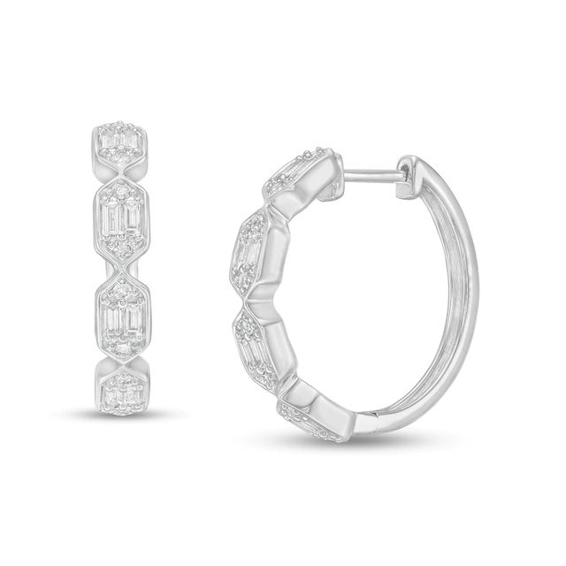 0.50 CT. T.W. Diamond Elongated Hexagon Hoop Earrings in 10K White Gold