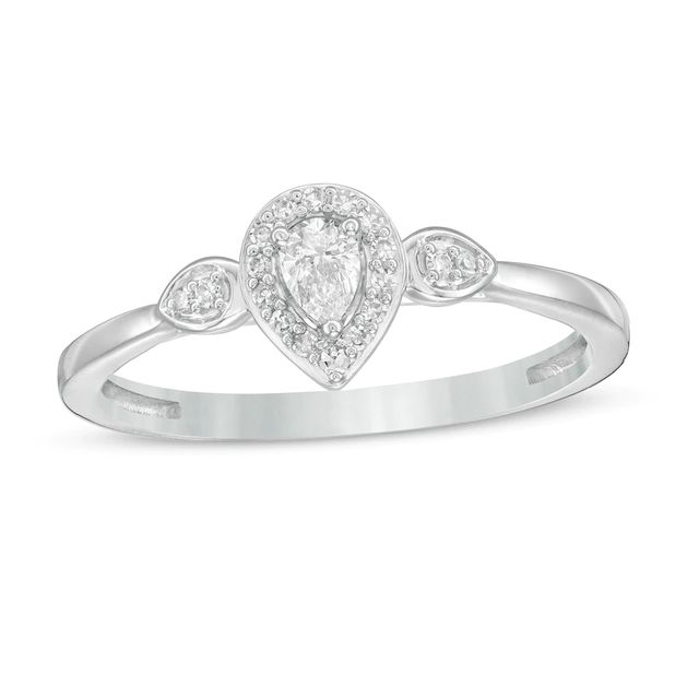 0.16 CT. T.W. Pear-Shaped Diamond Frame Promise Ring in 10K White Gold|Peoples Jewellers