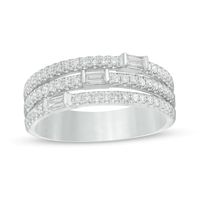 0.50 CT. T.W. Baguette and Round Diamond Triple Row Anniversary Band in 14K White Gold|Peoples Jewellers