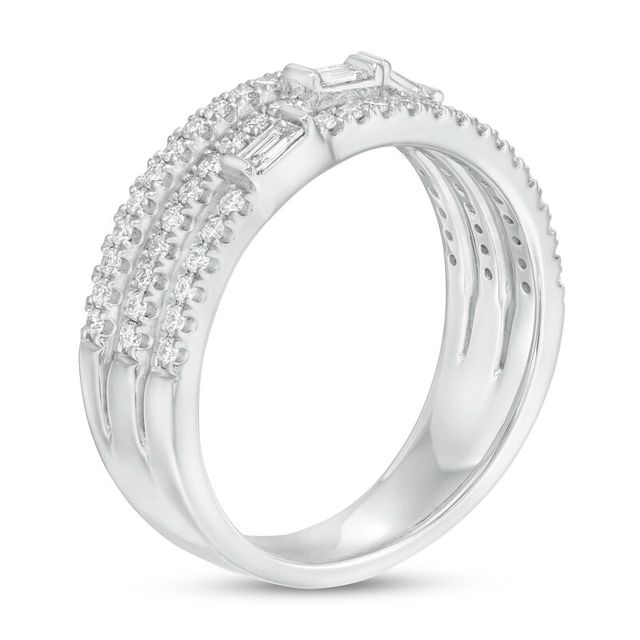 0.50 CT. T.W. Baguette and Round Diamond Triple Row Anniversary Band in 14K White Gold|Peoples Jewellers