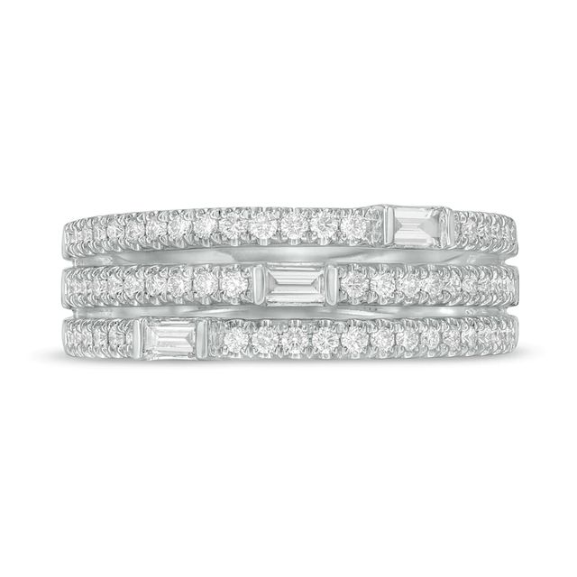 0.50 CT. T.W. Baguette and Round Diamond Triple Row Anniversary Band in 14K White Gold|Peoples Jewellers