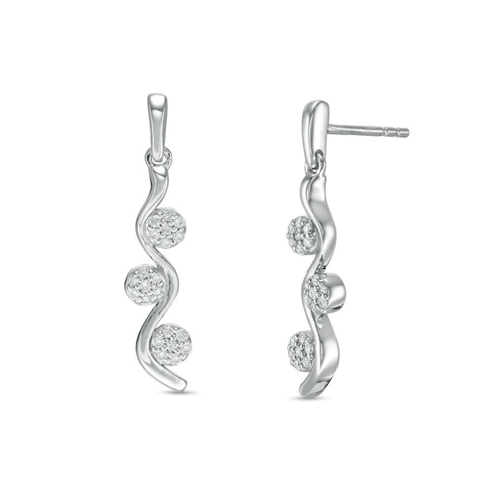 0.15 CT. T.W. Composite Diamond Three Stone Ribbon Drop Earrings in Sterling Silver|Peoples Jewellers