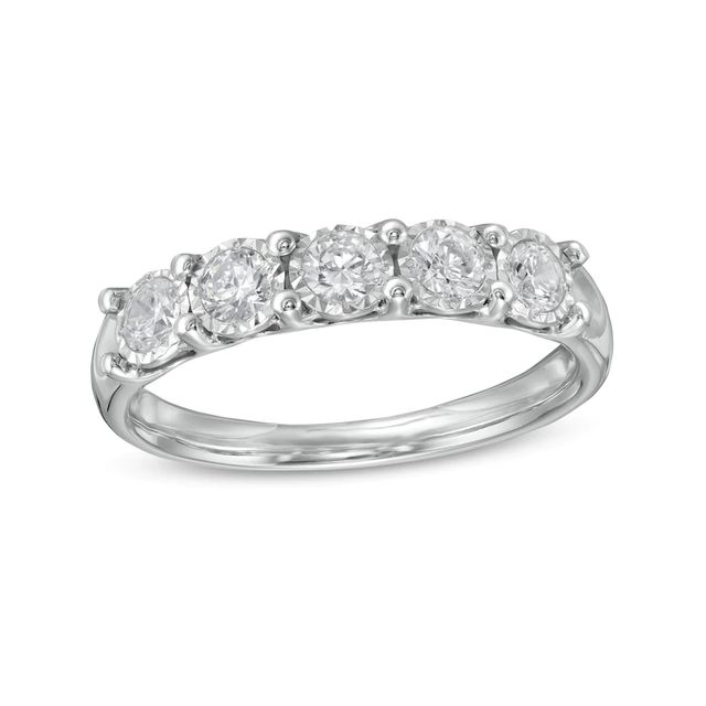 0.50 CT. T.W. Diamond Five Stone Anniversary Band in 10K White Gold|Peoples Jewellers