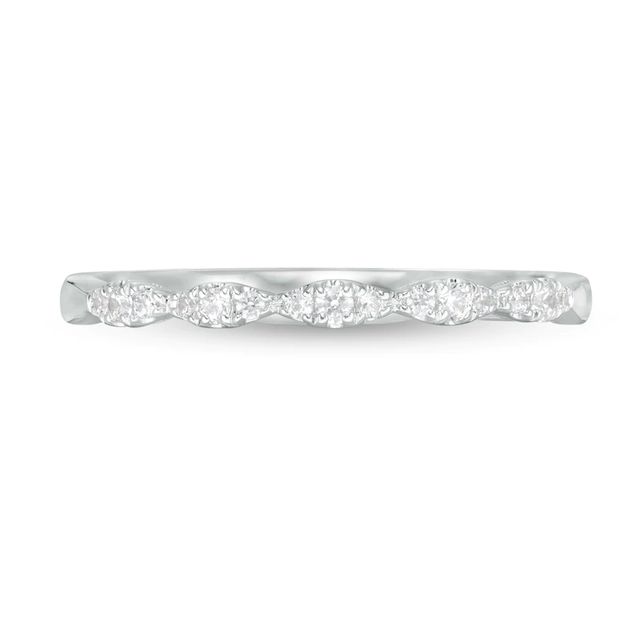 Scalloped Diamond Wedding Ring in Vintage Style Half Eternity Band