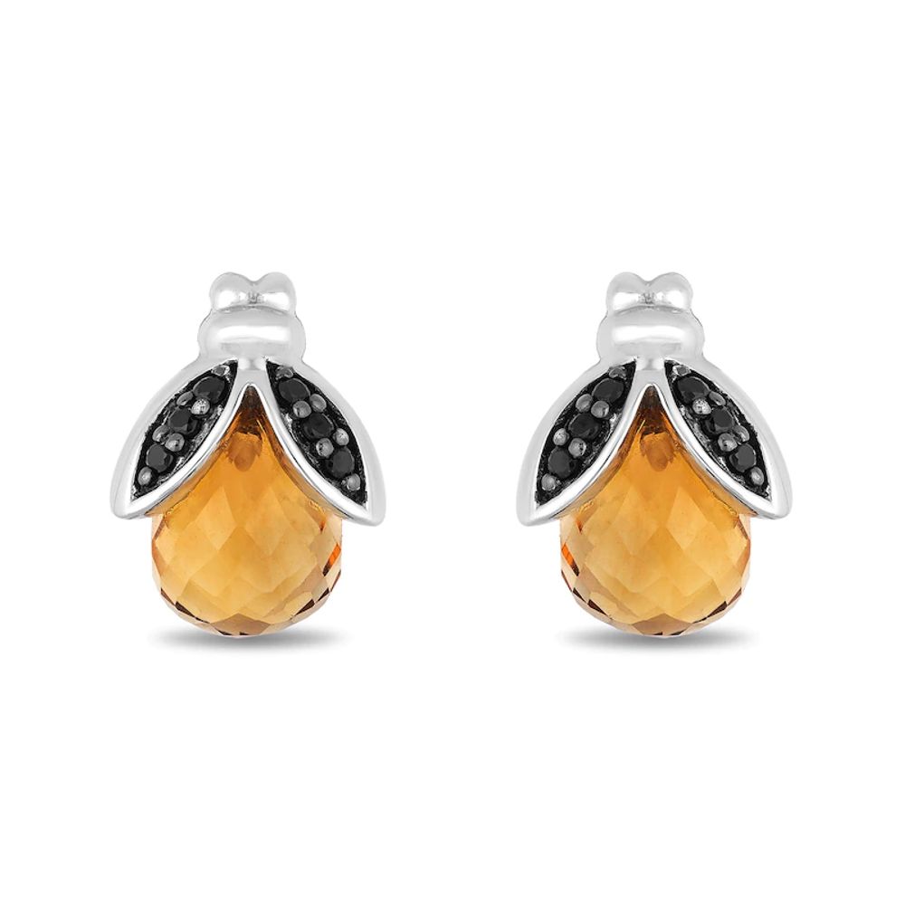 Disney Treasures Winnie the Pooh Citrine and 0.085 CT. T.W. Black Diamond Bee Stud Earrings in Sterling Silver|Peoples Jewellers