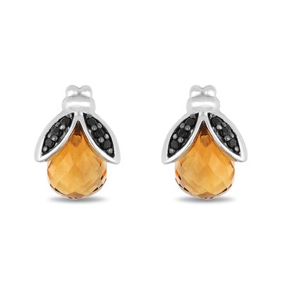 Disney Treasures Winnie the Pooh Citrine and 0.085 CT. T.W. Black Diamond Bee Stud Earrings in Sterling Silver|Peoples Jewellers