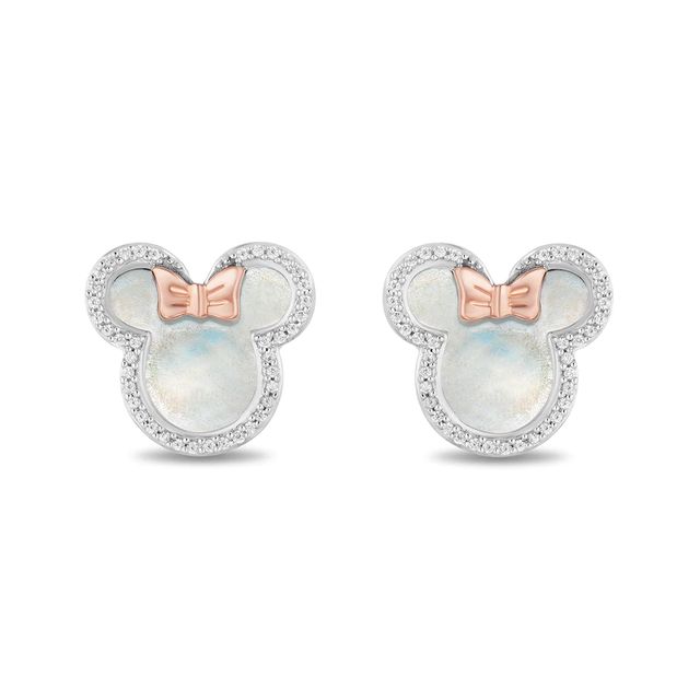 Disney Treasures Minnie Mouse Mother of Pearl and Diamond Outline Stud Earrings in Sterling Silver and 10K Rose Gold