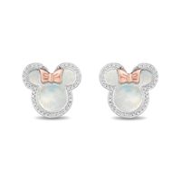 Disney Treasures Minnie Mouse Mother of Pearl and Diamond Outline Stud Earrings in Sterling Silver and 10K Rose Gold|Peoples Jewellers