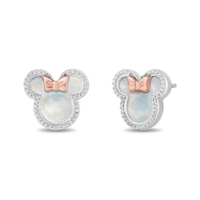 Disney Treasures Minnie Mouse Mother of Pearl and Diamond Outline Stud Earrings in Sterling Silver and 10K Rose Gold