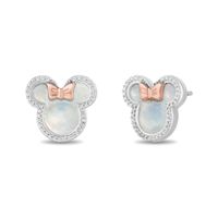 Disney Treasures Minnie Mouse Mother of Pearl and Diamond Outline Stud Earrings in Sterling Silver and 10K Rose Gold|Peoples Jewellers