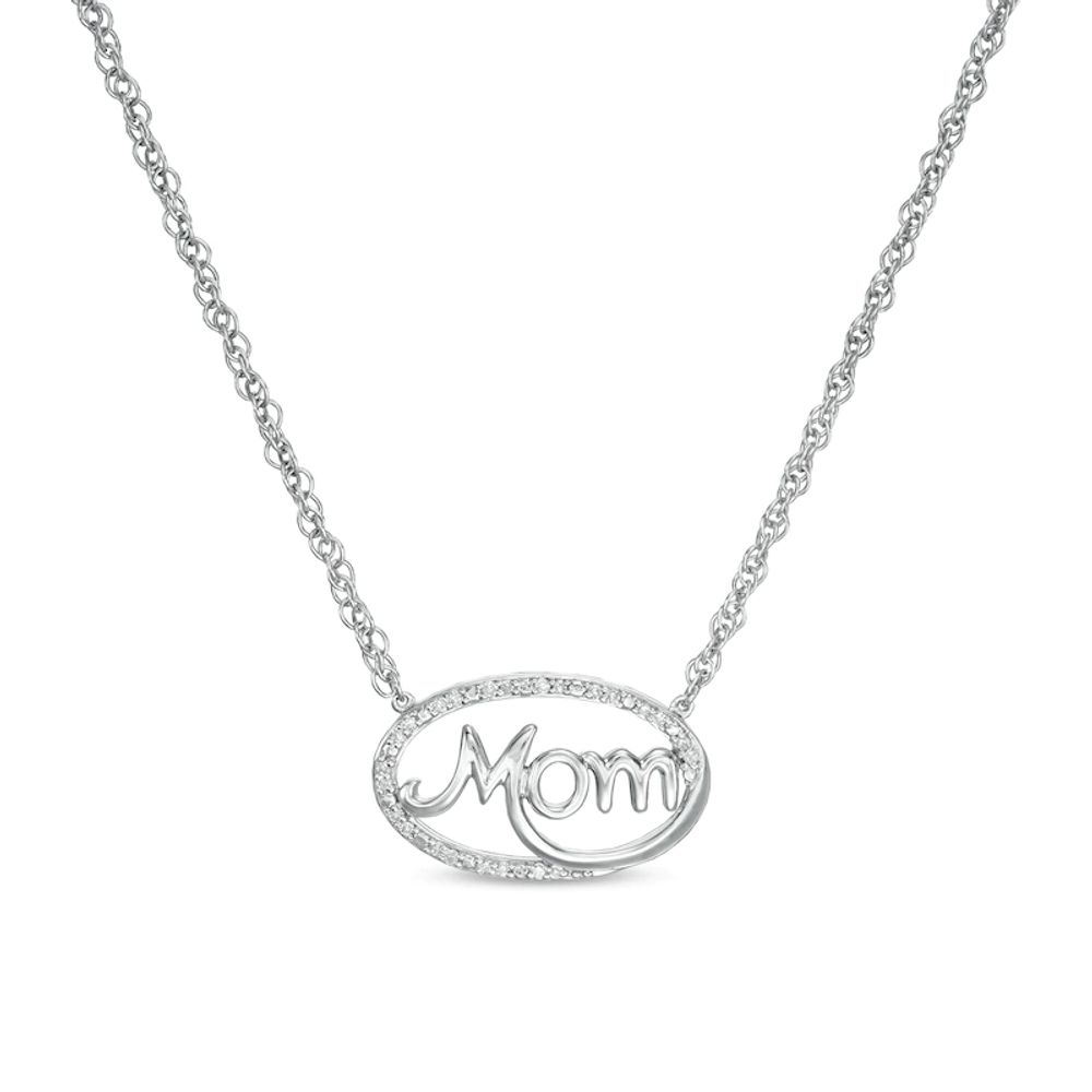 0.06 CT. T.W. Diamond Sideways Oval "Mom" Necklace in Sterling Silver|Peoples Jewellers