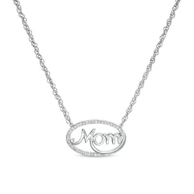 0.06 CT. T.W. Diamond Sideways Oval "Mom" Necklace in Sterling Silver|Peoples Jewellers