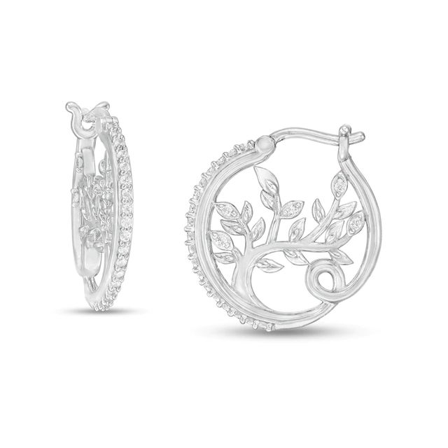 Hallmark Diamonds Family 0.25 CT. T.W. Diamond Tree of Life Profile Hoop Earrings in Sterling Silver|Peoples Jewellers