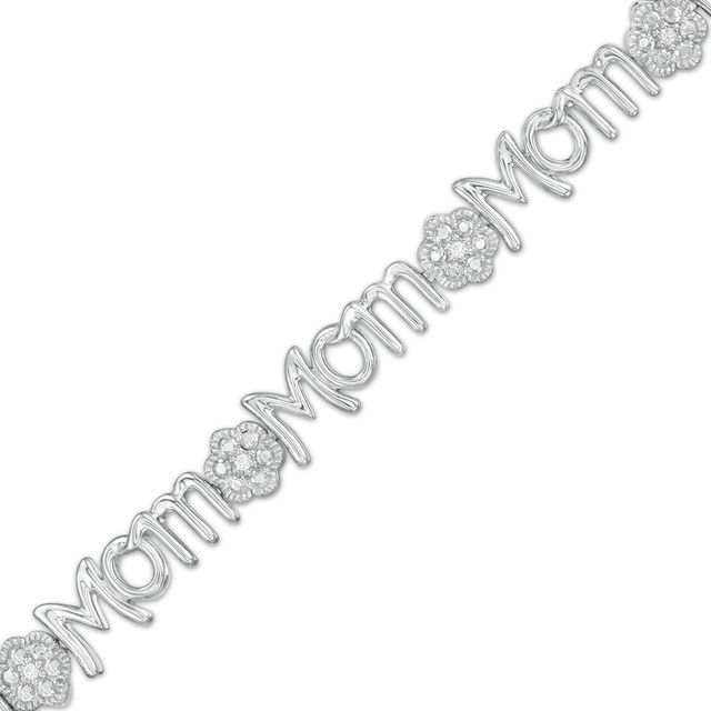 0.04 CT. T.W. Diamond Alternating "Mom" and Flower Bracelet in Sterling Silver - 7.5"|Peoples Jewellers