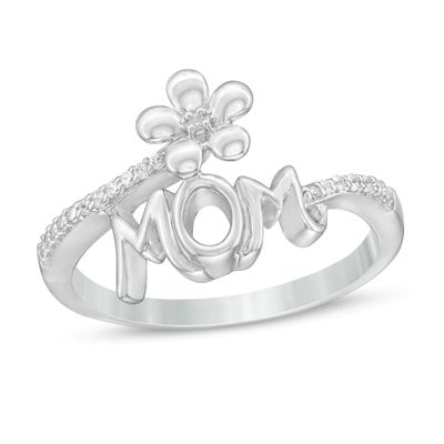 0.04 CT. T.W. Diamond "MOM" Flower Bypass Ring in Sterling Silver|Peoples Jewellers