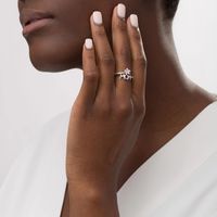 0.04 CT. T.W. Diamond "MOM" Flower Bypass Ring in Sterling Silver|Peoples Jewellers