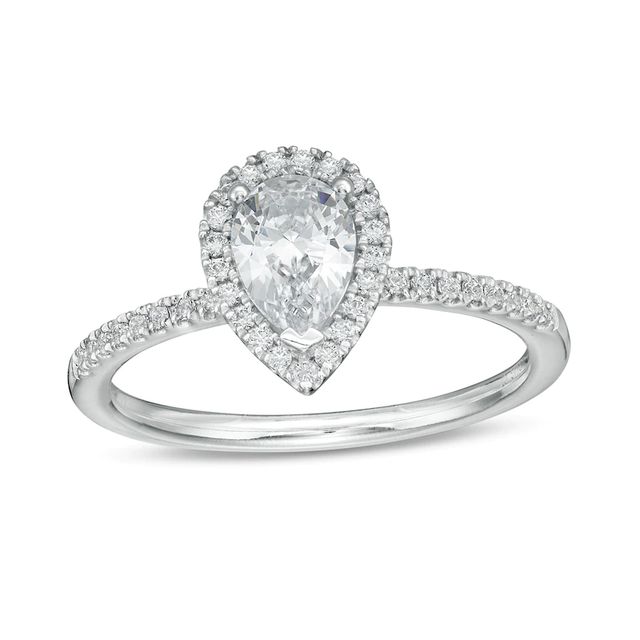 0.88 CT. T.W. Pear-Shaped Diamond Frame Engagement Ring in 14K White Gold