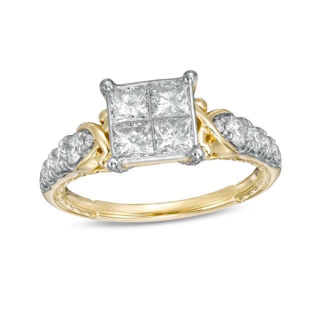 1.50 CT. T.W. Quad Princess-Cut Diamond "X" Shank Engagement Ring in 10K Gold|Peoples Jewellers