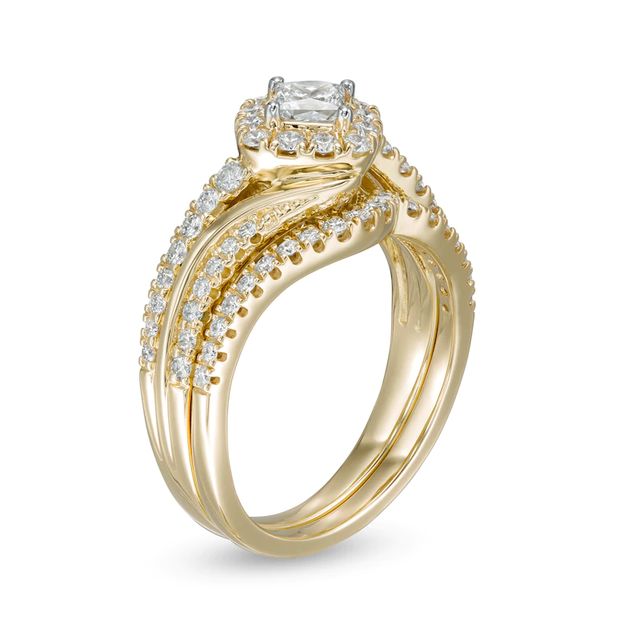 1.00 CT. T.W. Princess-Cut Diamond Tilted Frame Bridal Set in 10K Gold|Peoples Jewellers