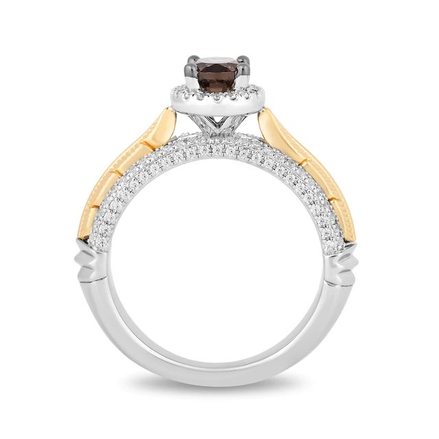 Enchanted Disney Pocahontas Oval Smoky Quartz and 0.29 CT. T.W. Diamond Frame Engagement Ring in 14K Two-Tone Gold|Peoples Jewellers