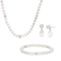 IMPERIAL® Freshwater Cultured Pearl and Crystal Bead Station Necklace, Bracelet and Drop Earrings Set in Sterling Silver|Peoples Jewellers