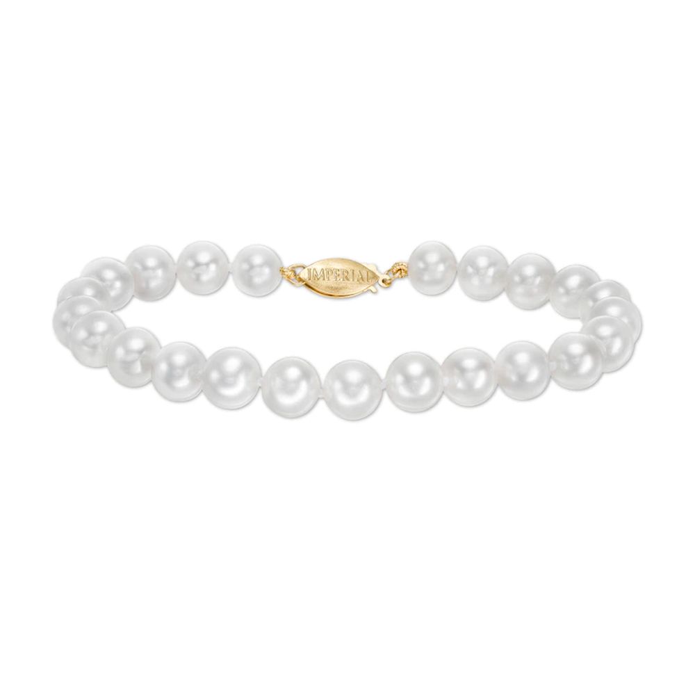 IMPERIAL® 7.0-8.0mm Freshwater Cultured Pearl Strand Bracelet with 14K Gold Fish-Hook Clasp-7.5"|Peoples Jewellers