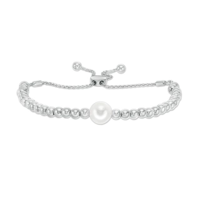 IMPERIAL® 8.0-9.0mm Freshwater Cultured Pearl and Ball Bolo Bracelet in Sterling Silver-11"|Peoples Jewellers