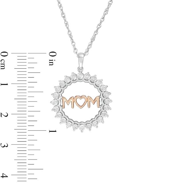 0.10 CT. T.W. Diamond "MOM" Sunburst Circle Pendant in Sterling Silver and 10K Rose Gold|Peoples Jewellers