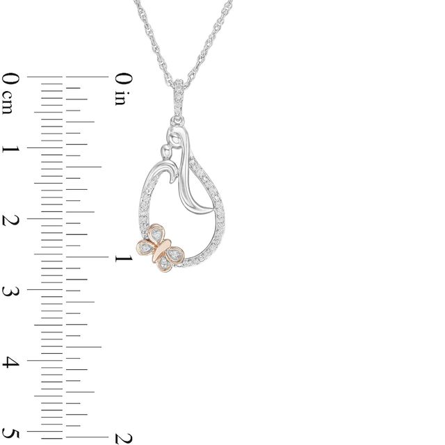 0.10 CT. T.W. Diamond Motherly Love Butterfly Teardrop Pendant in Sterling Silver and 10K Rose Gold