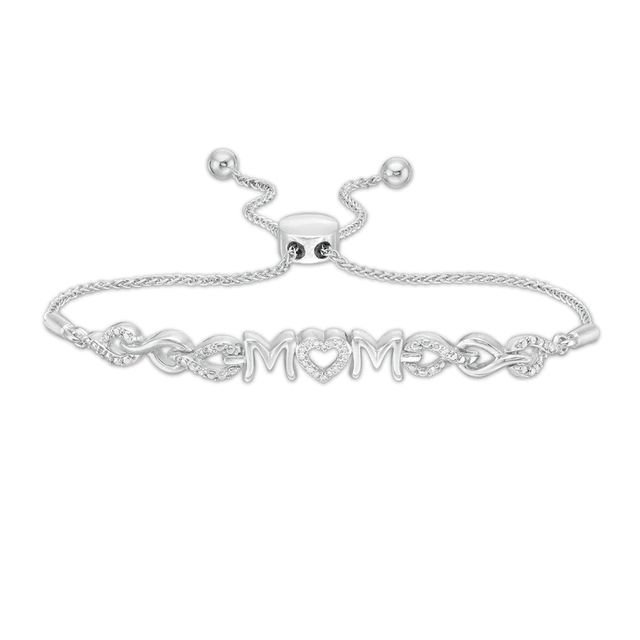 0.065 CT. T.W. Diamond "MOM" Heart Bolo Bracelet in Sterling Silver - 9.5"|Peoples Jewellers