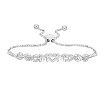 0.065 CT. T.W. Diamond "MOM" Heart Bolo Bracelet in Sterling Silver - 9.5"|Peoples Jewellers