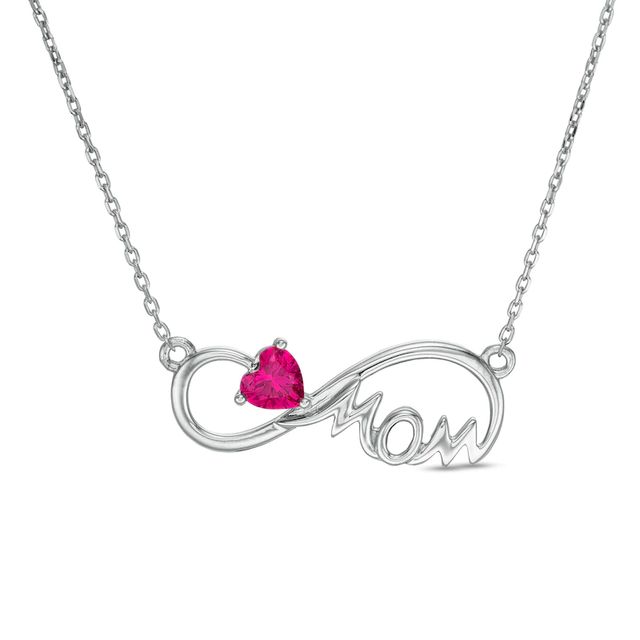 5.0mm Heart-Shaped Lab-Created Ruby "MOM" Infinity Necklace in Sterling Silver|Peoples Jewellers