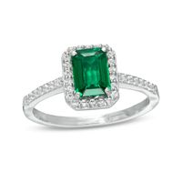 Emerald-Cut Lab-Created Emerald and White Sapphire Frame Ring in Sterling Silver|Peoples Jewellers