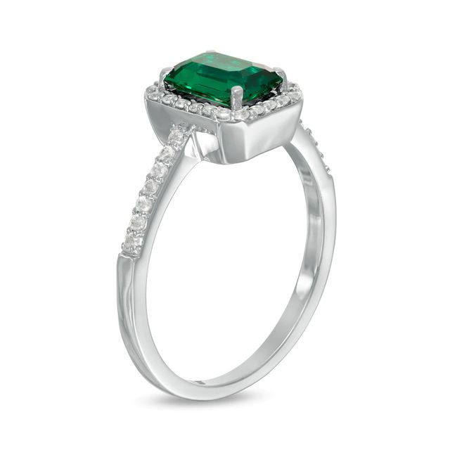 Emerald-Cut Lab-Created Emerald and White Sapphire Frame Ring in Sterling Silver|Peoples Jewellers