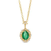 Oval Emerald and 0.05 CT. T.W. Diamond Scallop Frame Floral Drop Pendant in 10K Gold|Peoples Jewellers