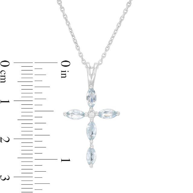 Marquise Aquamarine and Diamond Accent Cross Pendant in 10K White Gold|Peoples Jewellers