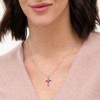 Marquise Amethyst and Diamond Accent Cross Pendant in 10K White Gold|Peoples Jewellers