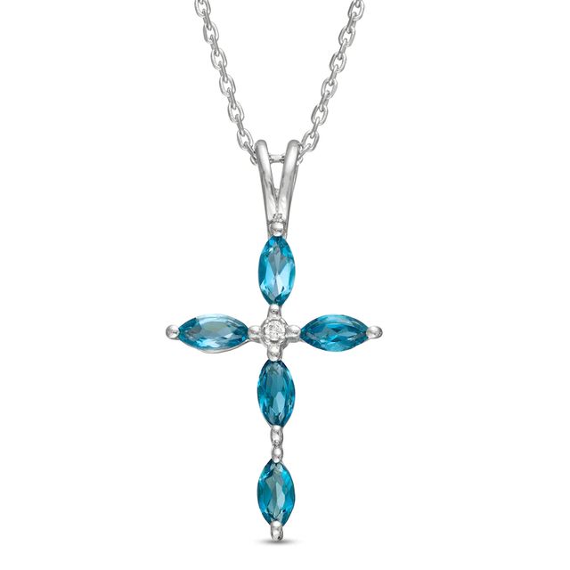 Marquise London Blue Topaz and Diamond Accent Cross Pendant in 10K White Gold|Peoples Jewellers