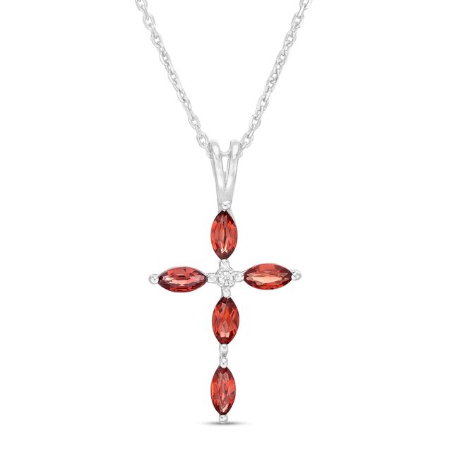 Marquise Garnet and Diamond Accent Cross Pendant in 10K White Gold|Peoples Jewellers